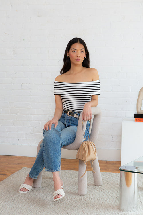 Black & White Stripe Bamboo Knit Lauren Top